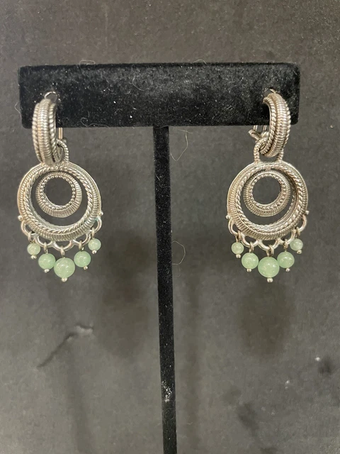 Judith Ripka SS Green Jade Dangle & Hoop Earrings (Necklace & Pendant Separate) Judith Ripka SS Green Jade Dangle & Hoop Earrings (Necklace & Pendant Separate)