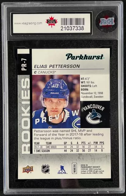 2018-19 Upper Deck Parkhurst Elias Pettersson Preview Rookie #PR-7 KSA 10 2