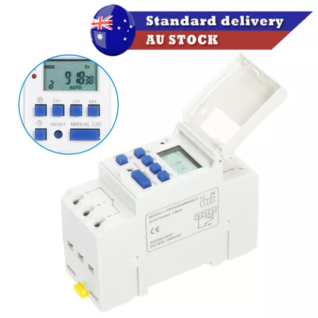 Digital LCD Power Programmable DIN Rail Mount Timer Time Switch Relay AC 220V AU