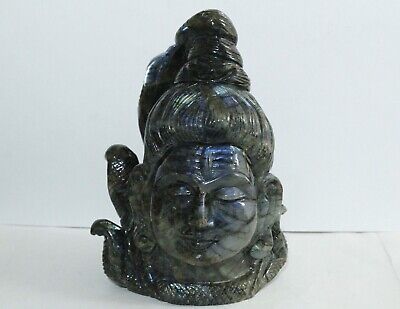 8 Inches Lord Shiva Figurine Hand Carved Fire Labradorite Stone Religious Idol