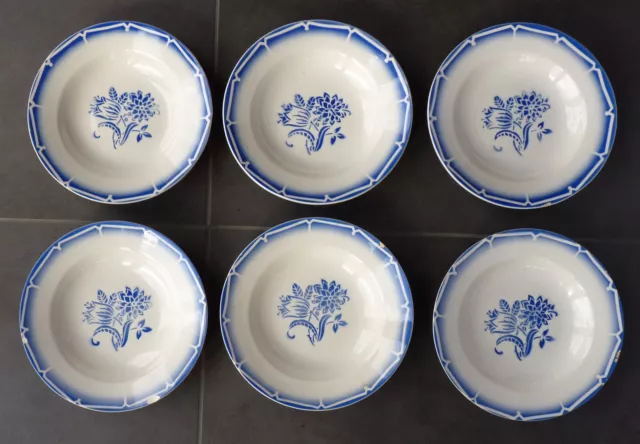 6 Assiettes creuses en faïence de Sarreguemines et Digoin, modèle CANEBIERE (d)