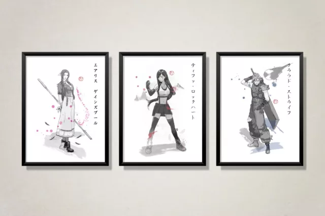 FINAL FANTASY VII Fanart Print -FF7 - Sumi-e Japanese gift poster aerith yuffie