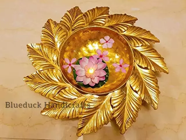 Gold Leaf Urli Bowl For Floating Flowers Candles Handmade Art Urli For Diwali