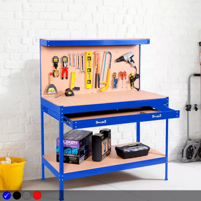 Neo Workbench Heavy-Duty Steel Pegboard Drawer Tool Garage Storage Workshop