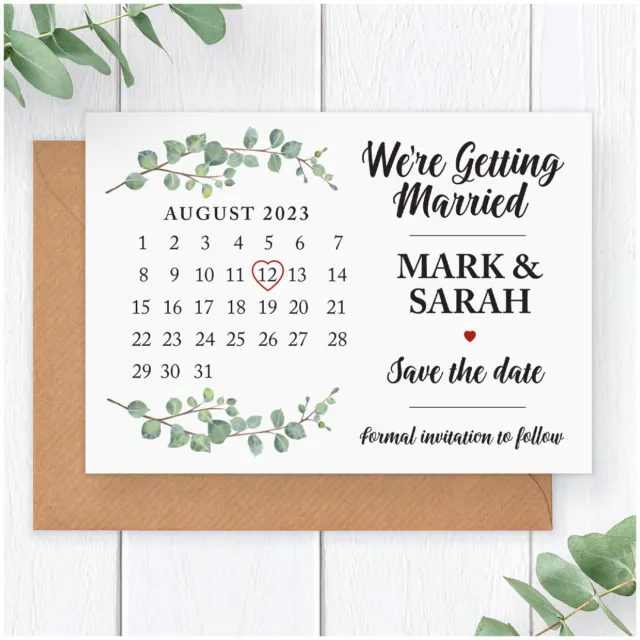 Personalised Eucalyptus Wedding Save The Date Cards Envelopes Pack Of 10 50
