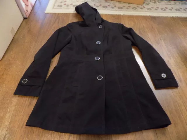 CROFT & BARROW Women's Hooded Trench Coat Black Rain Jacket Lined Sz M 8-10