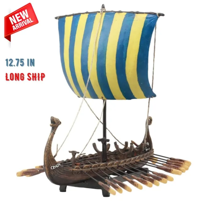 Drakkar Viking Longship Model Statue War Battle Ship Sailboat Dragon