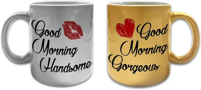 Good Morning Handsome & Gorgeous Set 2 Coffee Mug Cup Gifts Valentine's Day Love