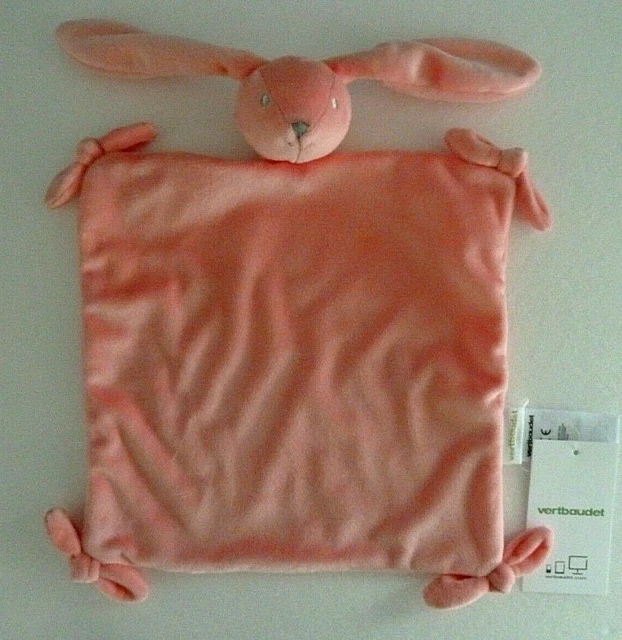 *. DOUDOU PLAT VERTBAUDET LAPIN rose vif 4 NOEUDS - NEUF AVEC ETIQUETTE