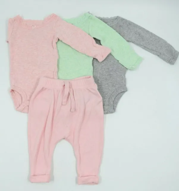 Baby Infant Girl Carters Multicolor Lot 4 Long Sleeve Rompers Pants Size 0-3 Mos