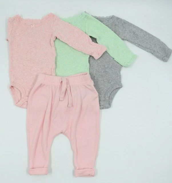 Baby Infant Girl Carters Multicolor Lot 4 Long Sleeve Rompers Pants Size 0-3 Mos