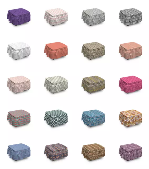 Ambesonne Ethnic Design Ottoman Cover 2 Piece Slipcover Set and Ruffle Skirt