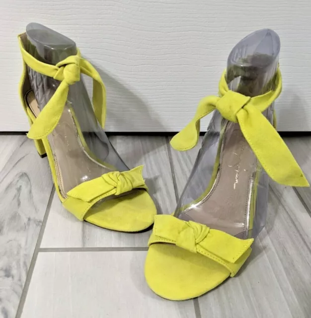 Jessica Simpson Mystie Block Heel Bow Accent Sandal Summer Yellow ~Size 7.5 ~NEW