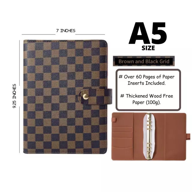 💗 Luxury Checkered Agenda Binder Planner Journal Gift A5[Brown Brown Gold-Ring]