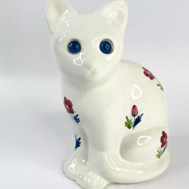 ELPA Alcobaca Cat Figurine Porcelain Art Pottery Blue Glass Eyes 8.5" H Portugal