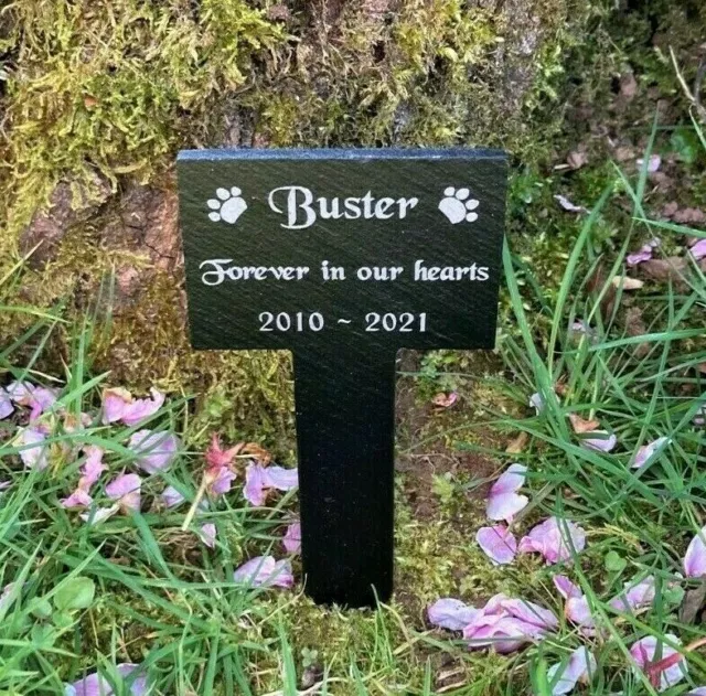Marcador de tumba de piedra conmemorativo de mascotas grabado personalizado estaca placa perro gato