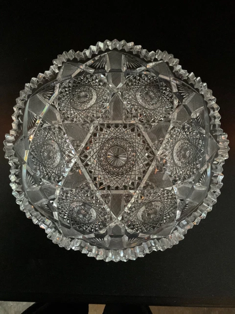 Antique American Brilliant Period ABP Deeply Cut Glass 9" x 4" Bowl Hobstar 3