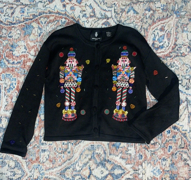 Michael Simon Nutcracker Beaded Christmas Cardigan Sweater Fits Women’s XS/S EUC