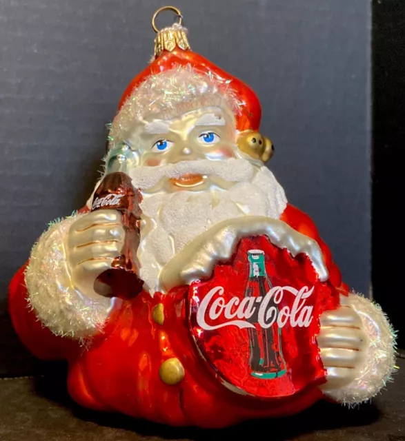 VINTAGE KURT ADLER CocaCola Santa Christmas Ornament 2001 Blown Glass