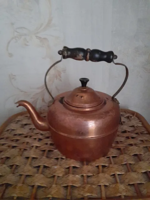 Copper&Brass Kettle with Wooden Handle (Marked On Base Made In England& "El Peo"