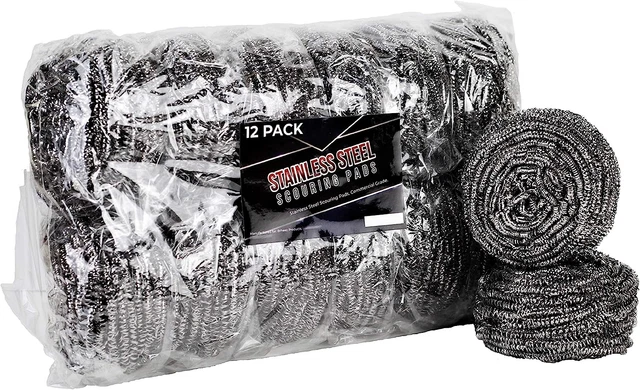 Stainless Steel Scouring Pads [Extra Large - 80 Gram] Heavy Duty [12 Pack] Steel
