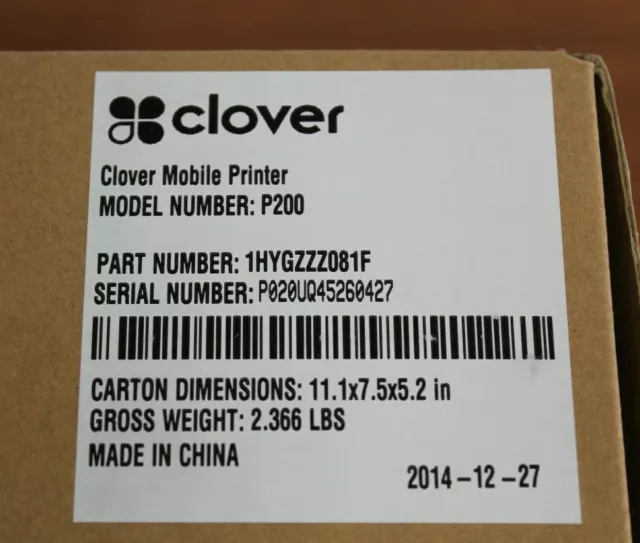 Clover Network - Mobile Printer - P200 -  NEW In Box - 1HYGZZZ081F -   Multiples