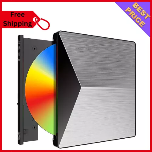 External CD DVD Drive, USB 3.0 Type C Protable BD 4K Disk ROM CD/DVD Burner 3D R