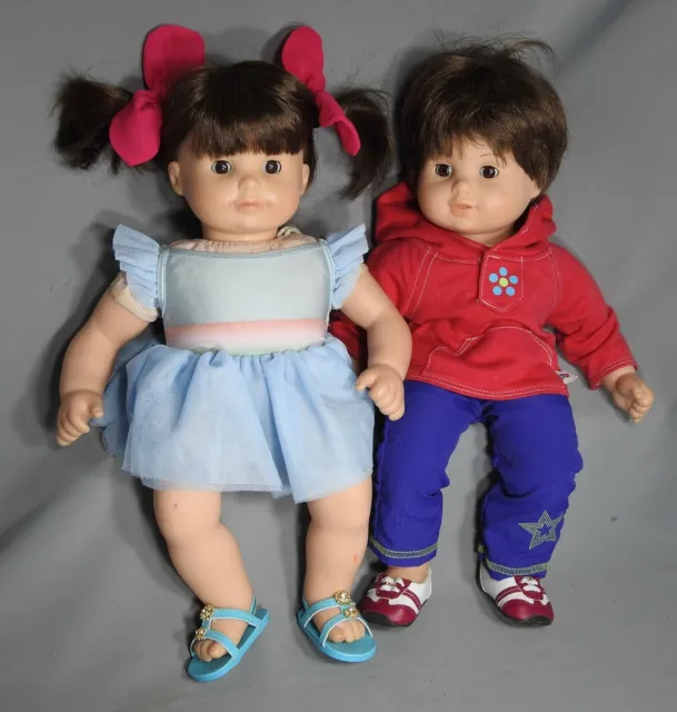 American Girl Bitty Twins Brunette Dolls Set With Original Outfits 15"Tall 2006