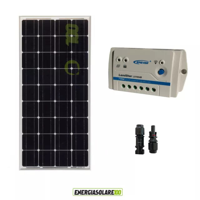 Kit Panneau solaire 100W 12V monocristallin Régulateur charge PWM 10A LS1024B