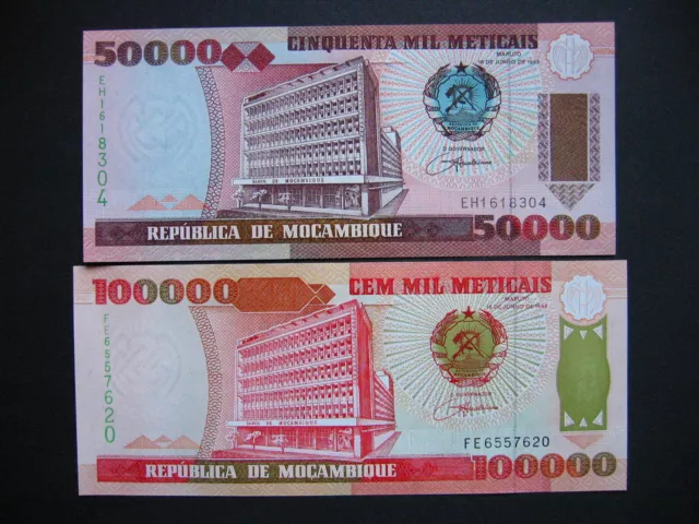 MOZAMBIQUE  50000 + 100000 Meticais 16.6.1993  (P138 + P139)  UNC