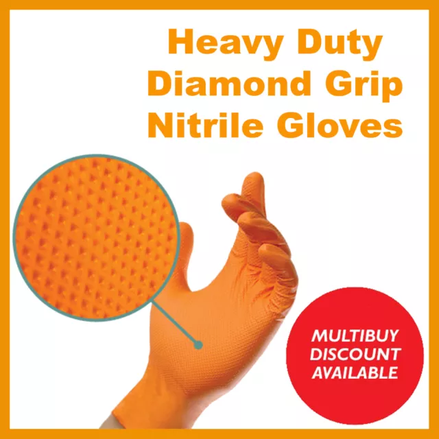 Orange Nitrile Disposable Gloves Strong Heavy Duty Powder Free Car Mechanic