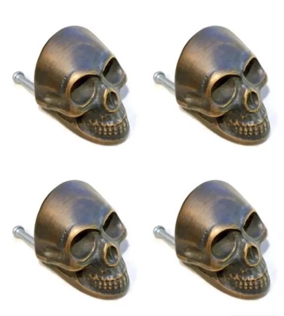 4 medium Skull hardware cabinet Drawer 4cm Gothic Finger Pull Solid age Brass B