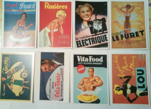 8 cartes postales postcard publicitaires vintage  années 1930 1950