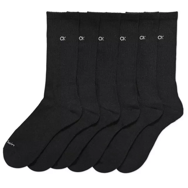 Calvin Klein Cushion Crew Socks Men's One Size US 7-12 Black 6 Pairs New NWT