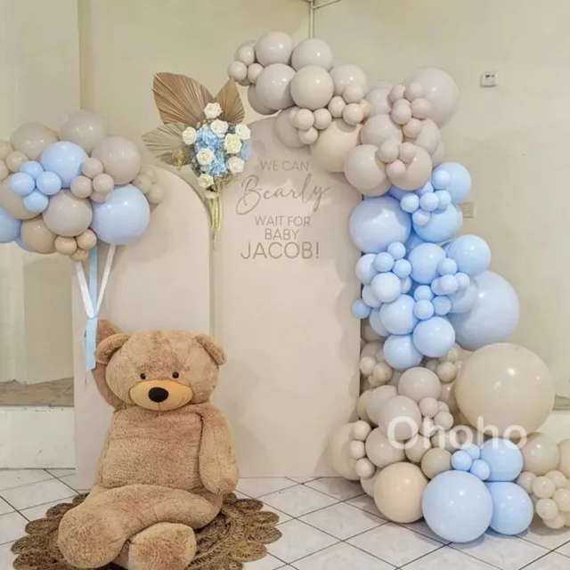 Blue Beige Balloon Garland Arch Kit Boy Baby Shower Kids Birthday Christening