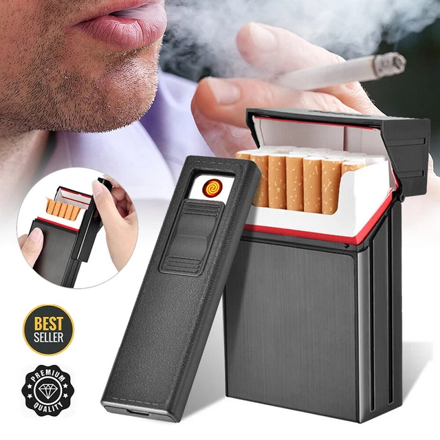 2 Stück Zigarettenetui Mit Feuerzeug - Elektronische Zigarettenbox Für 20 Stück | USB Ladbar