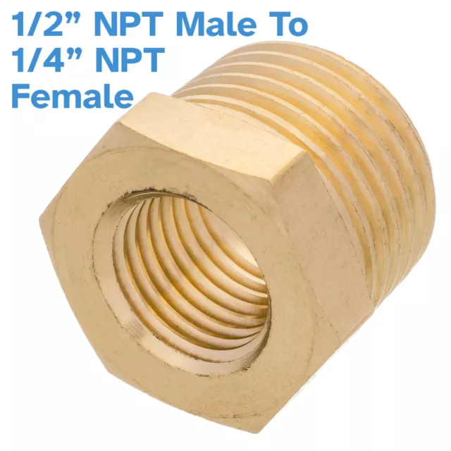 Brass 1/2" NPT Male To 1/4" NPT Female Pipe Reducer Threaded Adapter Fitting