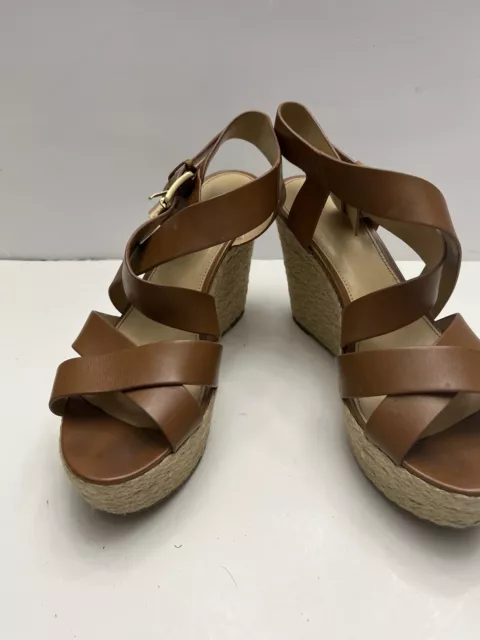 Michael Kors Womens Brown Leather Espadrille Strappy Platform Sandals Size 9.5