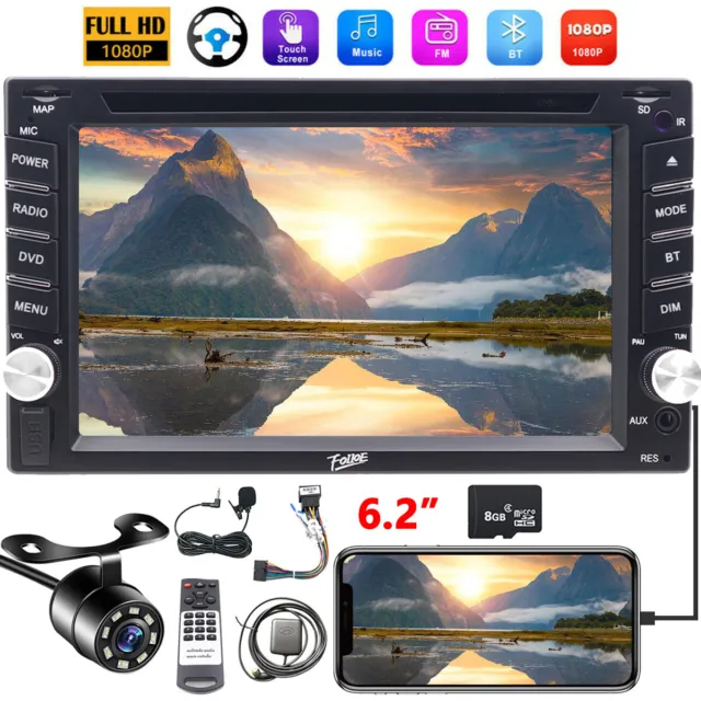 Backup Camera+GPS Double 2Din Dash Car Stereo Radio DVD mp3 Player BT with Map