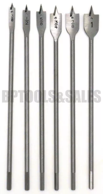 6pc 12" Spade Drill Bit Set Paddle Wood Boring Flat Woodworking 3/8" to 1"