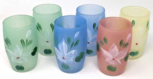 VTG Bartlett Collins Gay Fad Hand Painted Floral 6 Tumbler Drinking Glasses AA23