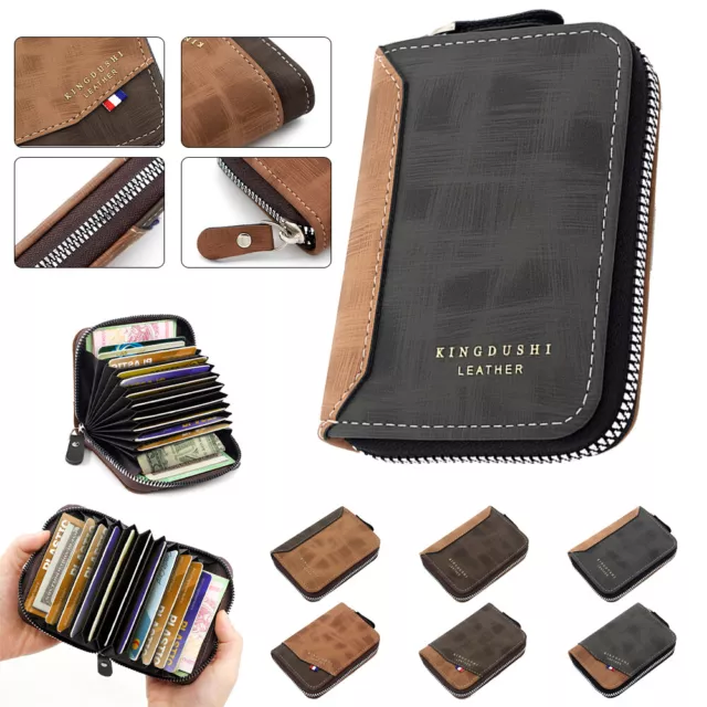Retro Men RFID Blocking Leather Wallet Credit Card ID Holder Zipper Pocket Purse