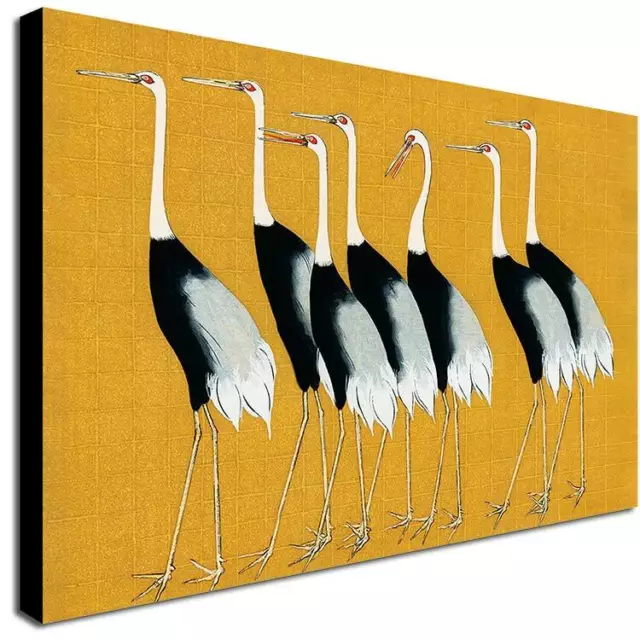 Japanese Red Crown Cranes by Ogata Korin - Canvas Wall Art Framed Print