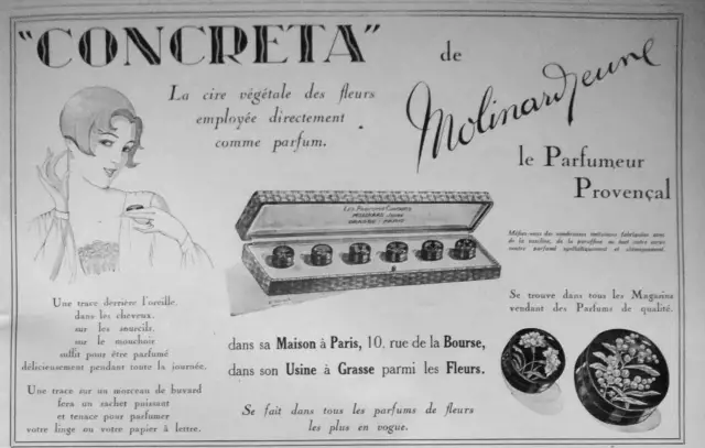 1929 Molinard Concretea La Wax Vegetale Des Flowers Press Advertisement As Perfume