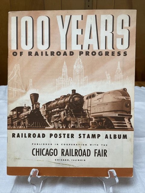 VTG 100 Years of Railroad Progress Chicago Railroad Fair Poster Stamp Album 1948
