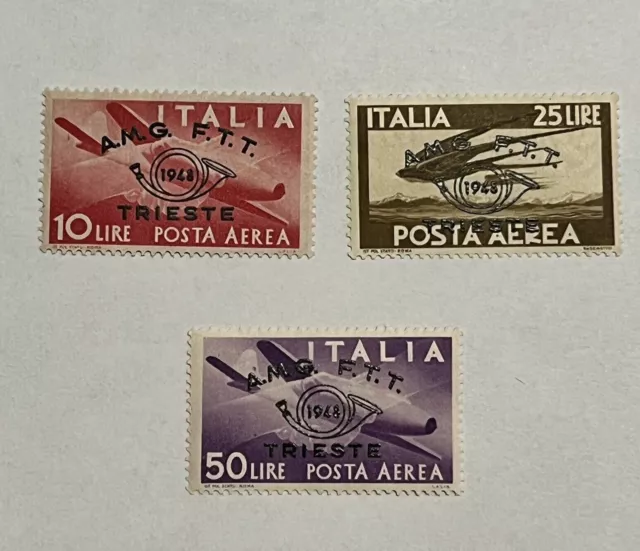Rare 1948 Trieste Italy Stamps Set #C17-19 Amg Ftt Overprint Mint Og
