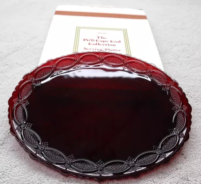 Vintage Avon 1876 Cape Cod Ruby Red Glass Oval Serving Platter 13.5 Inch in BOX