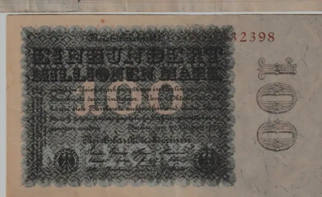GELDSCHEIN 100 Millionen Mark 22.8.1923 DEUTSCHES REICH Wz Ranke Mio Inflation r