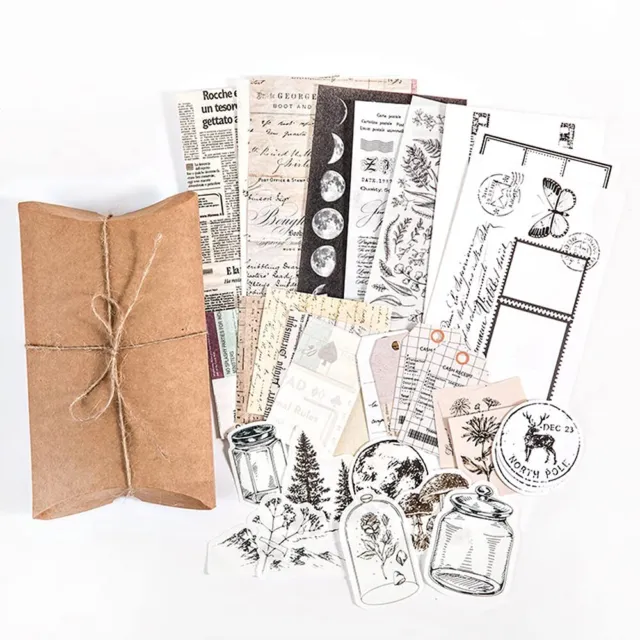 Paquete de suministros de álbum de recortes decorativo fase lunar planta naturaleza papel retro