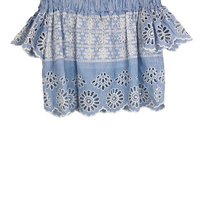 Sea New York Womens Exploded Eyelet Mini Skirt Blue White Stripe Ruffle Lined 0